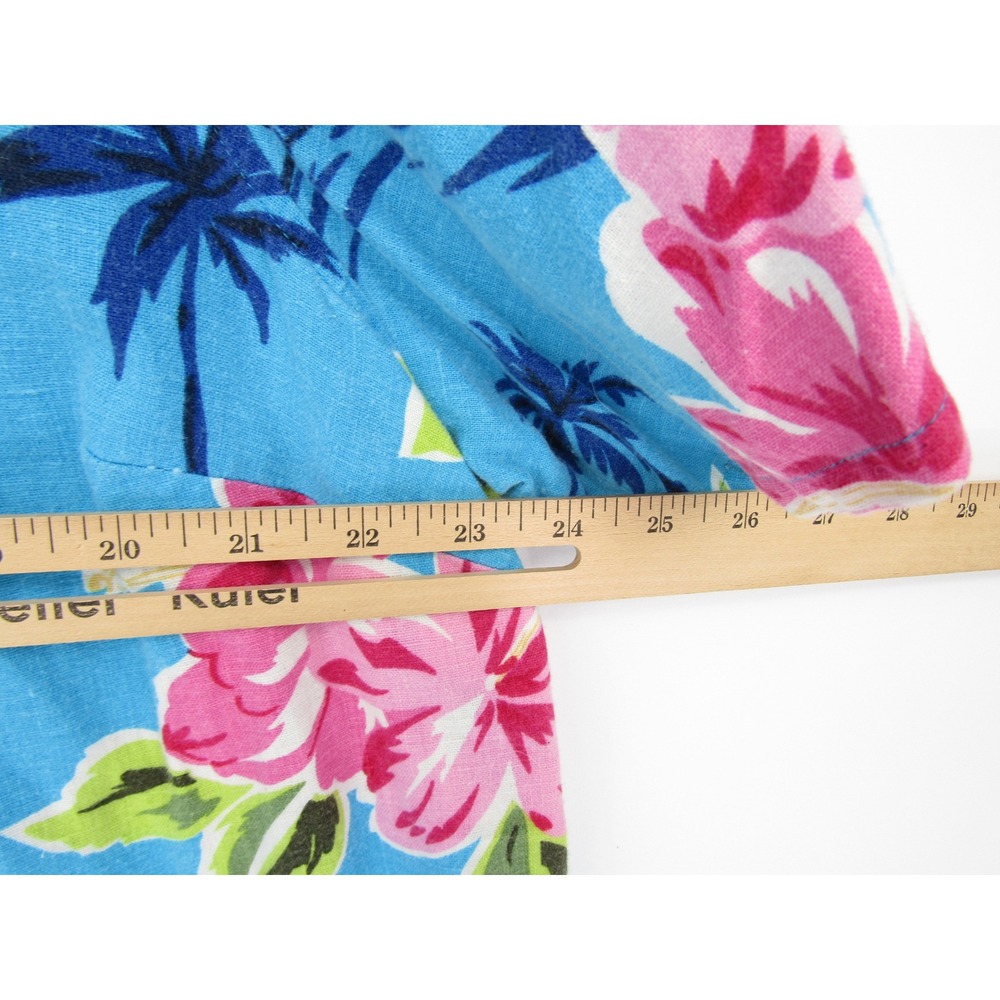 Vintage Hawaiian Shirt 18W/20W Blue Floral Linen Tropical Cruise Summer Beachy - Picture 7 of 9